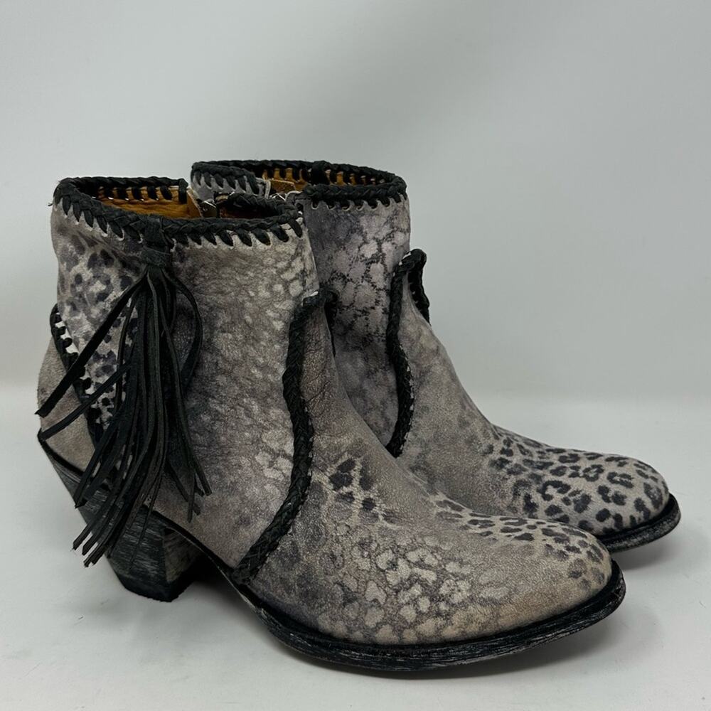 Old Gringo Adela Boots Lepardito Black/Gray Leather Shoes Booties Animal Print 7